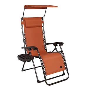 26 in. W Metal Outdoor Zero Gravity Recliner with Adjustable Canopy, Drink Tray and Cushion Pillow in Terracotta
