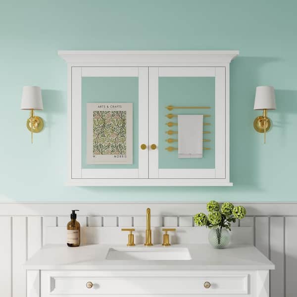 VEN 40 in. W x 30 in. H Solid Wood Rectangular Surface Mount Medicine Cabinet w/ Mirror, Soft Close Door