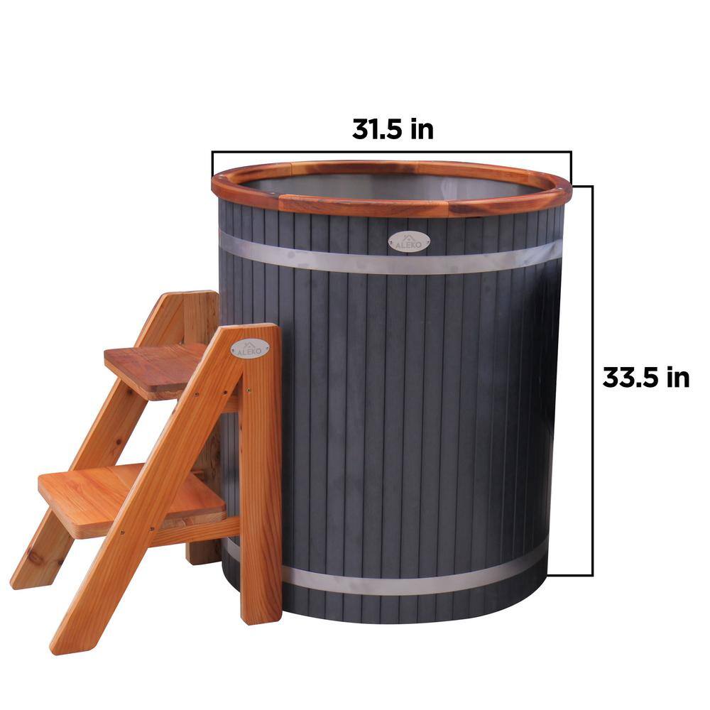 Charcoal and Cedar Oval Ice Bath Tub with Steps