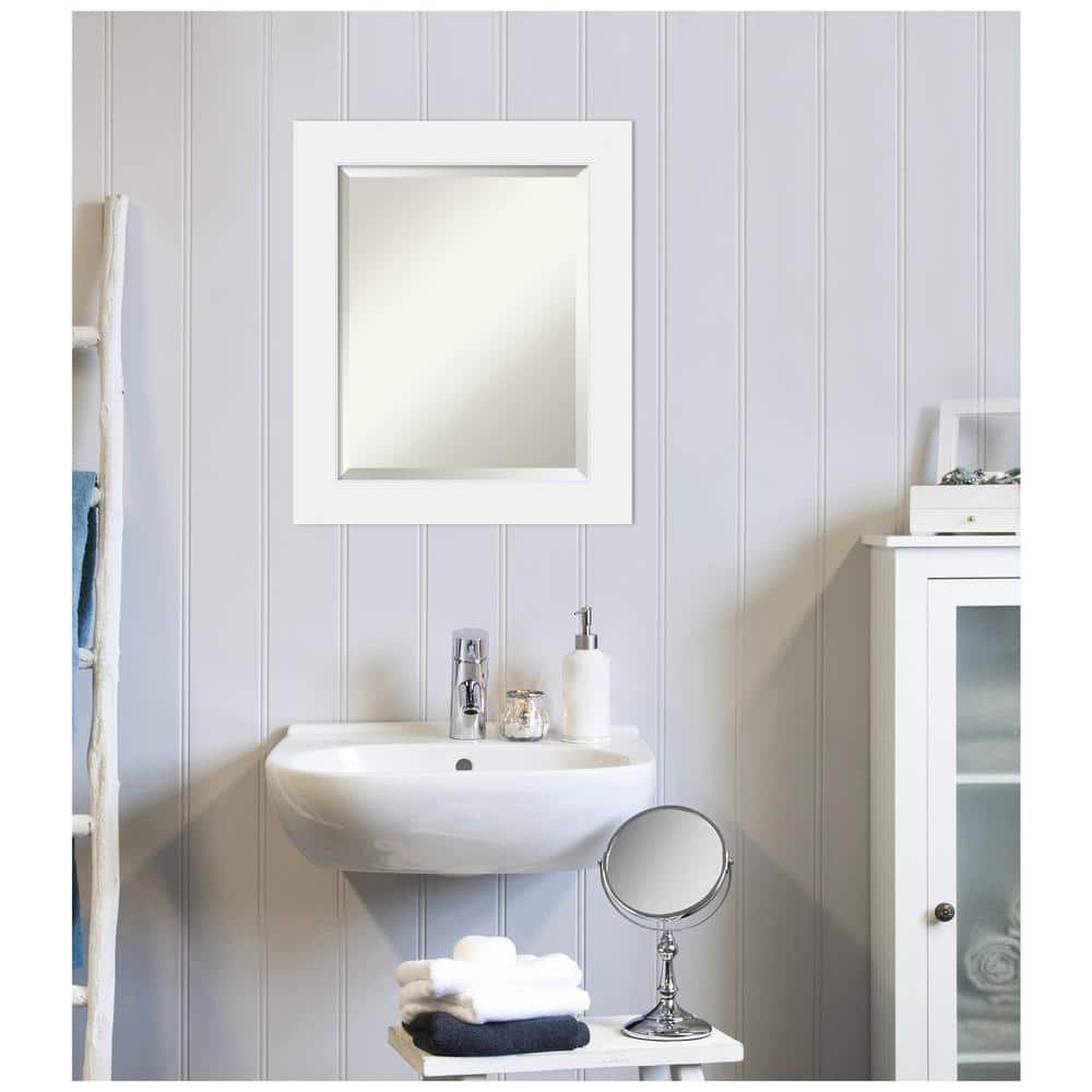 Corvino White Rectangular Wood Bathroom Wall Mirror 21 x 25 in