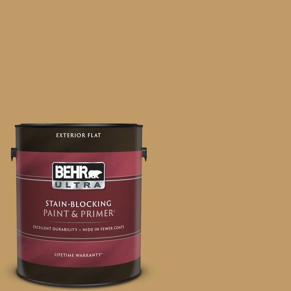 BEHR ULTRA 1 gal. #340F-6 Mojave Gold Flat Exterior Paint & Primer