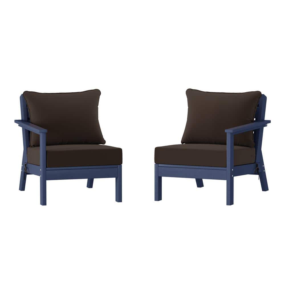 Birchwood Navy Blue Arrangeable Outdoor Patio 2-Piece Deep Seating HDPE Loveseat Arm Chair Set with Brown Cushions price history on PriceWatchPro