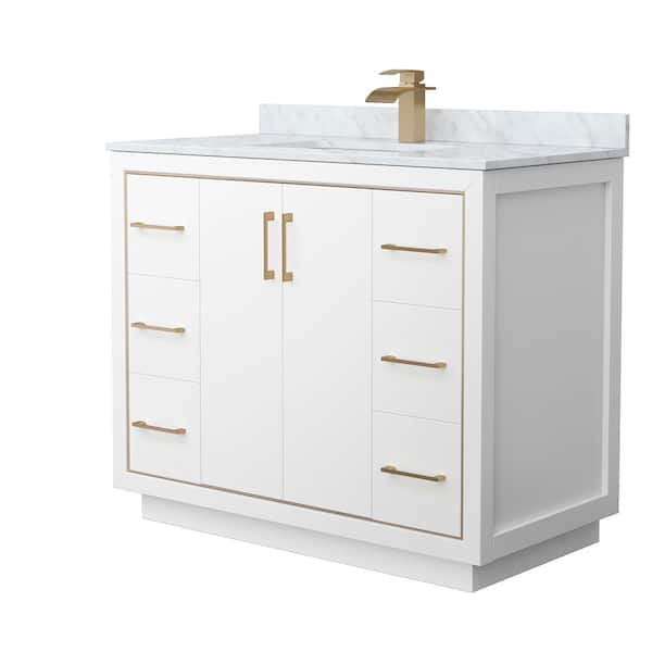 Wyndham Collection Icon 42 in. W x 22 in. D x 35 in. H Single Bath Vanity in White with White Carrara Marble Top