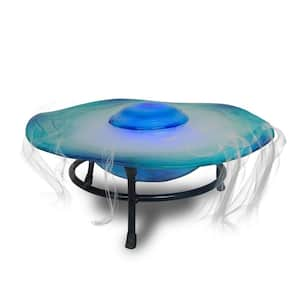 8 in. H Tabletop Mist Fountain with 12 Color-Changing LED Lights and Inline Control, Blue Glass/Metal Mist Fountain