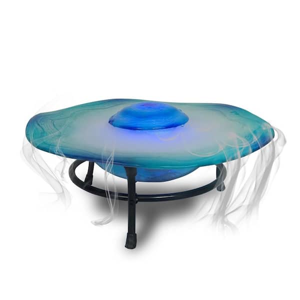 XBRAND 8 in. H Tabletop Mist Fountain with 12 Color-Changing LED Lights and Inline Control, Blue Glass/Metal Mist Fountain
