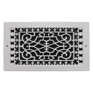 Victorian Base Board 12 in. x 6 in. Opening, 8 in. x 14 in. Overall Size, Polymer Decorative Return Air Grille, White