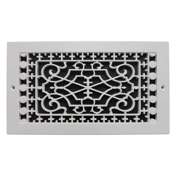 SMI Ventilation Products Victorian Base Board 12 in. x 6 in. Opening, 8 in. x 14 in. Overall Size, Polymer Decorative Return Air Grille, White