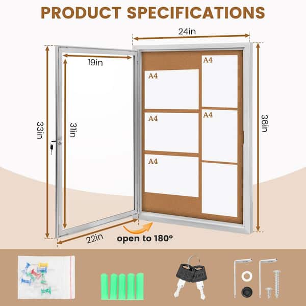 36 in. x 24 in. Outdoor Enclosed Aluminium Frame Cork Bulletin Board for School, Office, Hospital (1-pack)