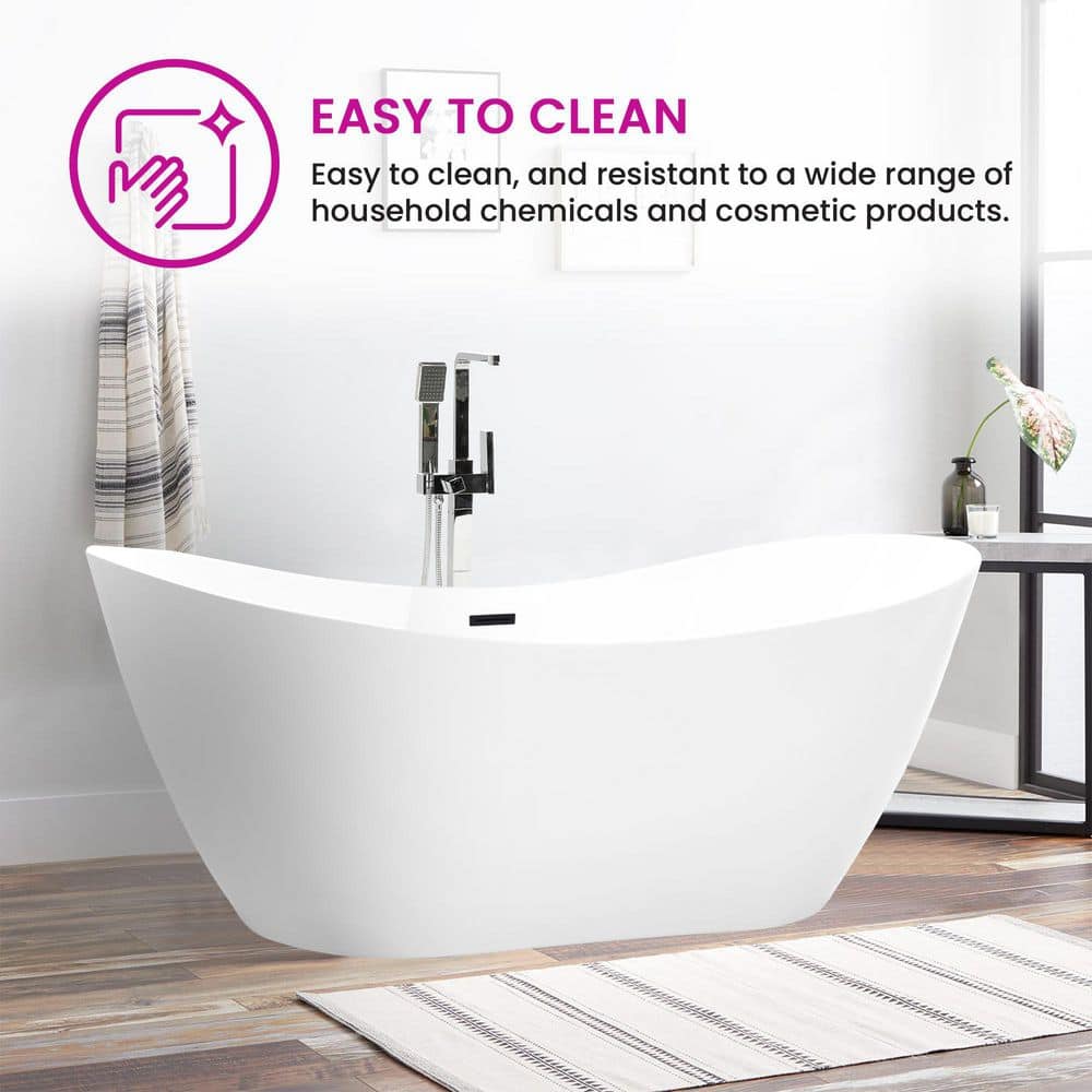 Ophelia 71'' White and Matte Black Acrylic Freestanding Bathtub