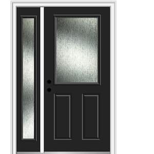 Rain Glass 48 in. x 80 in. Right-Hand Inswing Black Fiberglass Prehung Front Door on 4-9/16 in. Frame