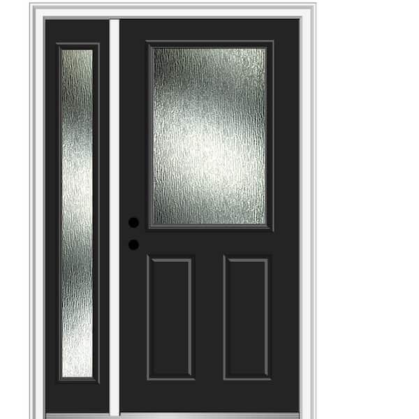 MMI Door Rain Glass 48 in. x 80 in. Right-Hand Inswing Black Fiberglass Prehung Front Door on 4-9/16 in. Frame