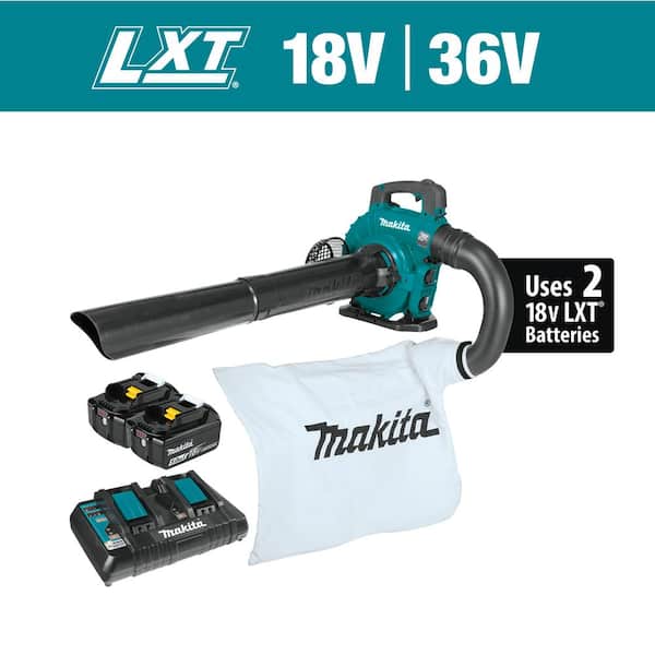 Makita 120 MPH 473 CFM LXT 18V X2 (36V) Lithium-Ion Brushless Cordless Leaf Blower Kit with Vacuum Attachment Kit (5.0 Ah)