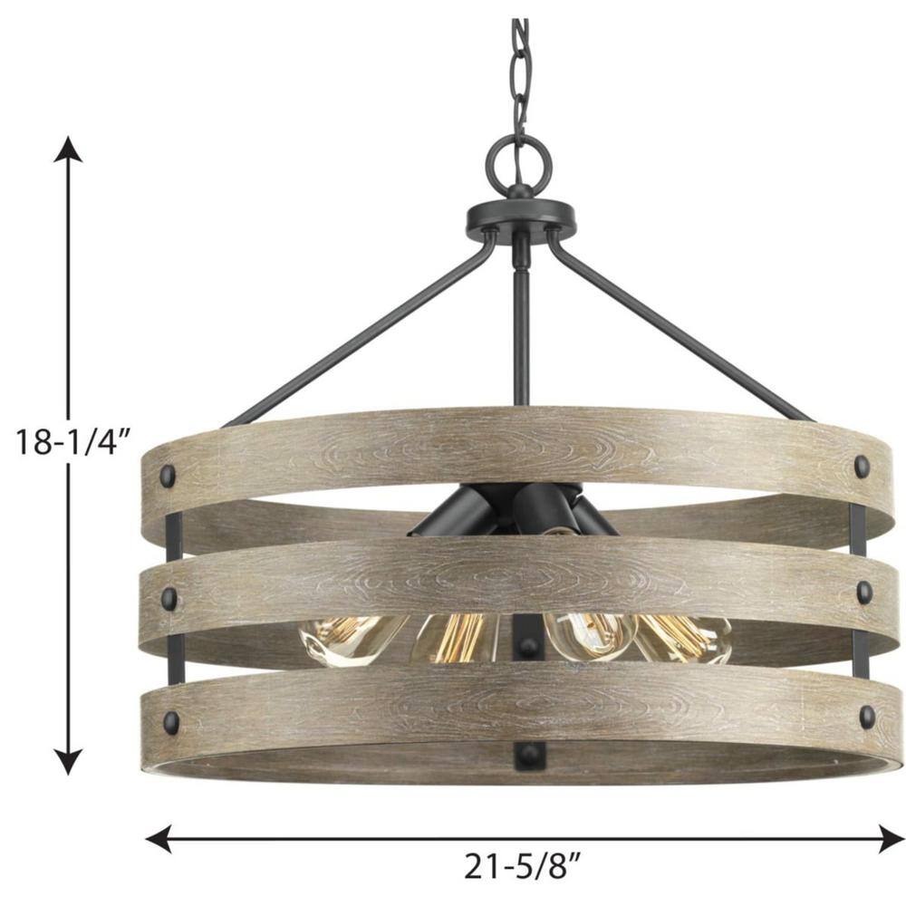 Gulliver Coastal 4-Light Pendant in Graphite with Wood-Grain Accents