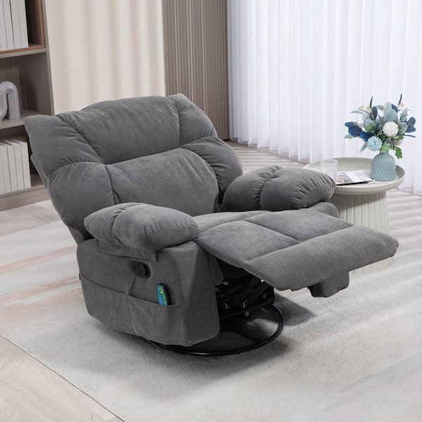 Oversized Dark Gray Teddy Fabric Manual Recliner with Vibration Massage and Heat