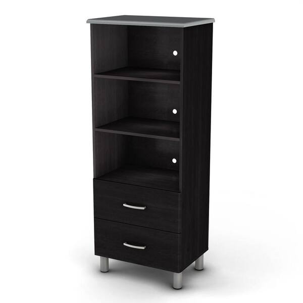 South Shore Cosmos 3-Shelf 2-Drawer Bookcase in Black Onyx and Charcoal-DISCONTINUED