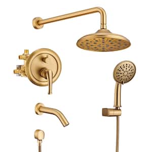 3-Spray Patterns 8.3 in. Tub Wall Mount Shower Faucet Set Dual Shower Heads in Brushed Gold (Rough in Valve Included)