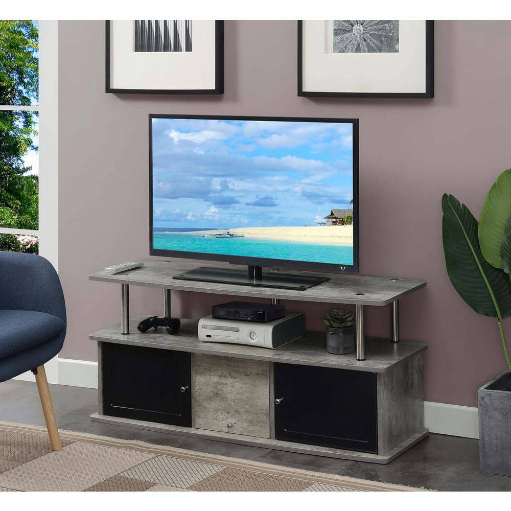 Modern Faux Birch 48" TV Stand with Gray Cabinet Storage