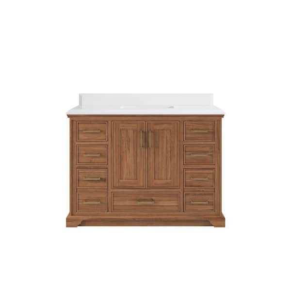 Willow Collections Charlotte Teak 48 in. W x 22 in. D x 36 in. H Single Sink Bath Vanity in Dark Natural with 1.5 in. Empira Quartz Top