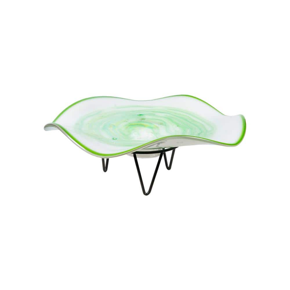 Cavalier Hand Blown White Green 18 in. Wide Hand Blown Art Glass Bowl With Stand price history on PriceWatchPro