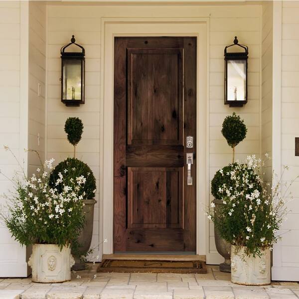 Natural Wood Front Door Ties Together Modern Farmhouse Style