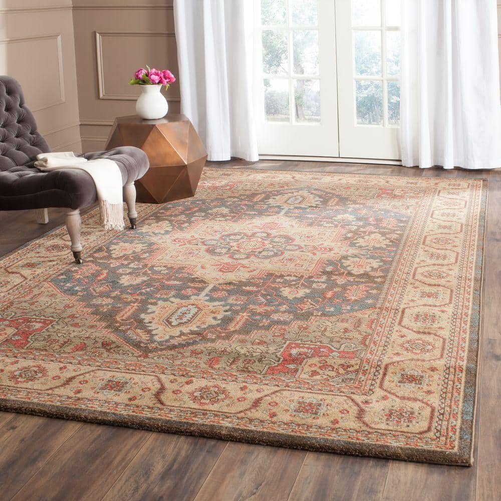 Elegant Navy & Natural 9' x 12' Reversible Synthetic Area Rug