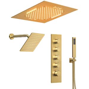 Square 15-Spray 20in. and 10in. Dual Shower Heads Ceiling Mount Fixed and Handheld Shower Head 2.5 GPM in Brushed Gold
