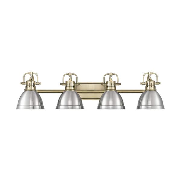 Duncan 8.25 in. 4-Light Aged Brass Vanity Light with Silver Shade
