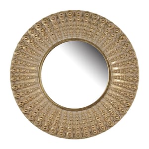 14 in. W x 14 in. H Round Polyresin Frame Gold Beaded Sunburst Wall Mirror