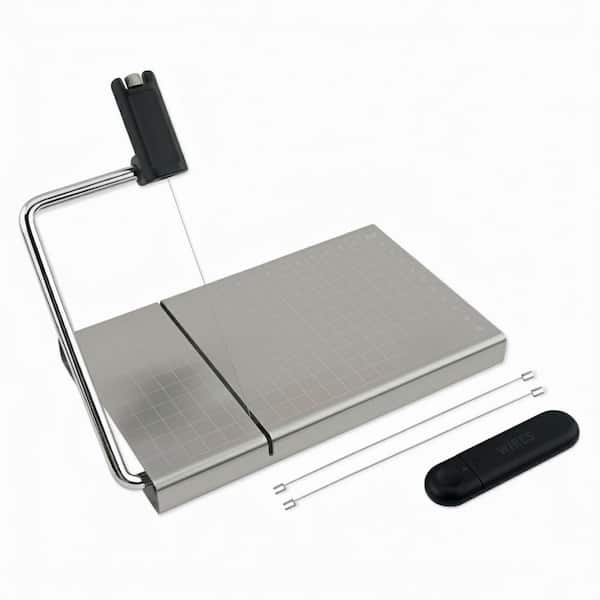 Stainless Steel Cheese Slicer with Adjustable Tightness, Replaceable Wire, Measuring Grids, and Storage Case
