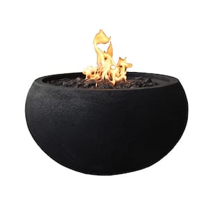 York 27 in. x 14 in. Round Concrete Natural Gas Fire Pit in Black with Canvas Cover and Lava Rock