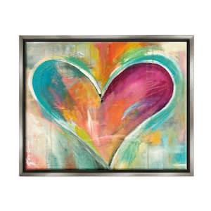 Abstract Colorful Textural Heart Painting by Kami Lerner Floater Frame Abstract Wall Art Print 31 in. x 25 in.