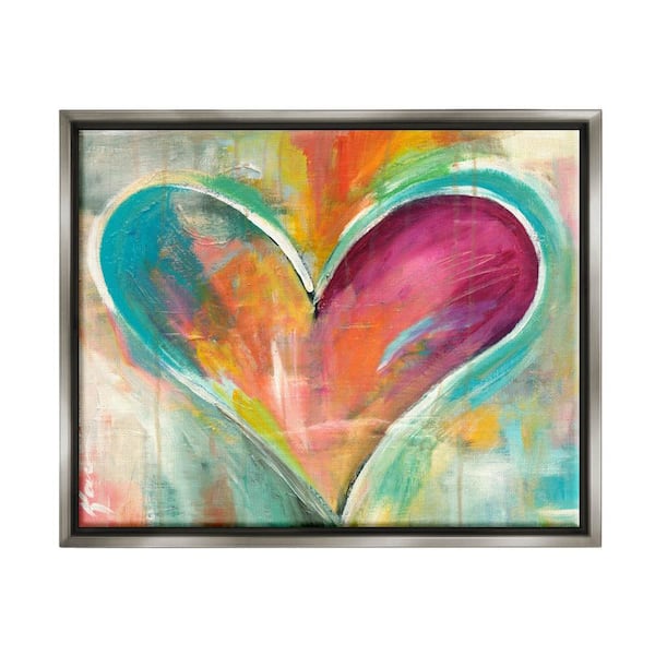 The Stupell Home Decor Collection Abstract Colorful Textural Heart Painting by Kami Lerner Floater Frame Abstract Wall Art Print 31 in. x 25 in.
