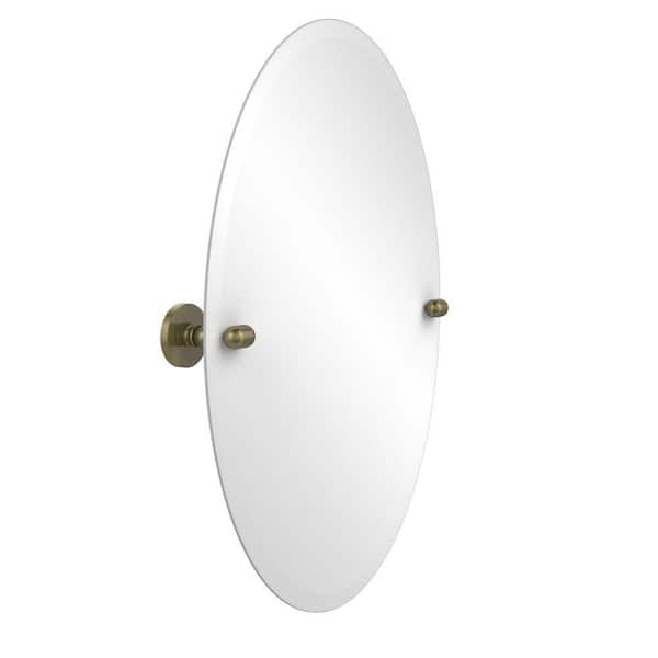 Allied Brass Tango Collection 21 in. x 29 in. Frameless Oval Single Tilt Mirror with Beveled Edge in Antique Brass