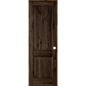 30 in. x 96 in. Knotty Alder 2 Panel Left-Hand Square Top V-Groove Black Stain Solid Wood Single Prehung Interior Door