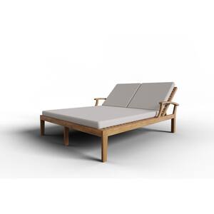 Delaine Outdoor Teak Outdoor Double Chaise Loungewith Sunbrella Cushion In Canvas