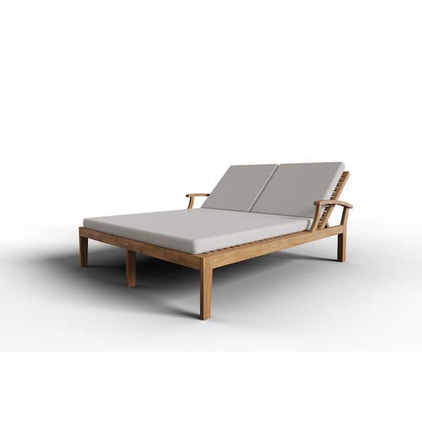 Unbranded Delaine Outdoor Teak Outdoor Double Chaise Loungewith Sunbrella Cushion In Canvas