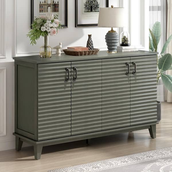 Unbranded 60 in. W x 18 in. D x 36 in. H MDF Ready to Assemble Floor Kitchen Cabinet in Gray with 4 Doors