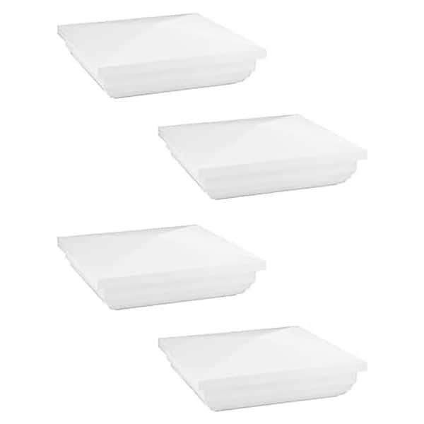 5x5 in. Pyramid Style White Vinyl Fence Post Cap, 4 Pack, Waterproof UV Resistant for Mailbox Lamp Post Deck Dock