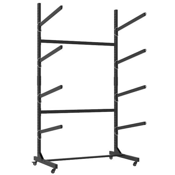 Black 80 in. H Heavy-Duty Steel Adjustable Height Freestanding Storage Rack with Lockable Wheels, Holds 4 Kayaks