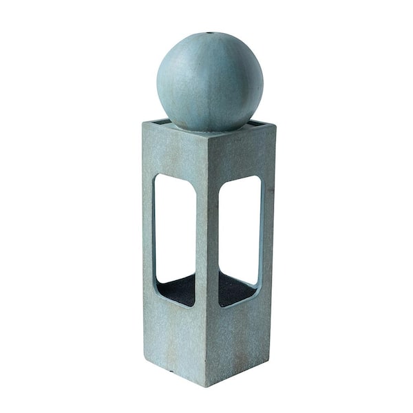 cenadinz 13 x 13 x 44 in. Tall Contemporary Sphere Outdoor Water Fountain Cement Outdoor Fountain Spitter in Antique Blue