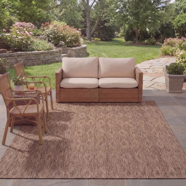 Courtyard Brown 8 ft. x 11 ft. Solid Indoor/Outdoor Patio  Area Rug