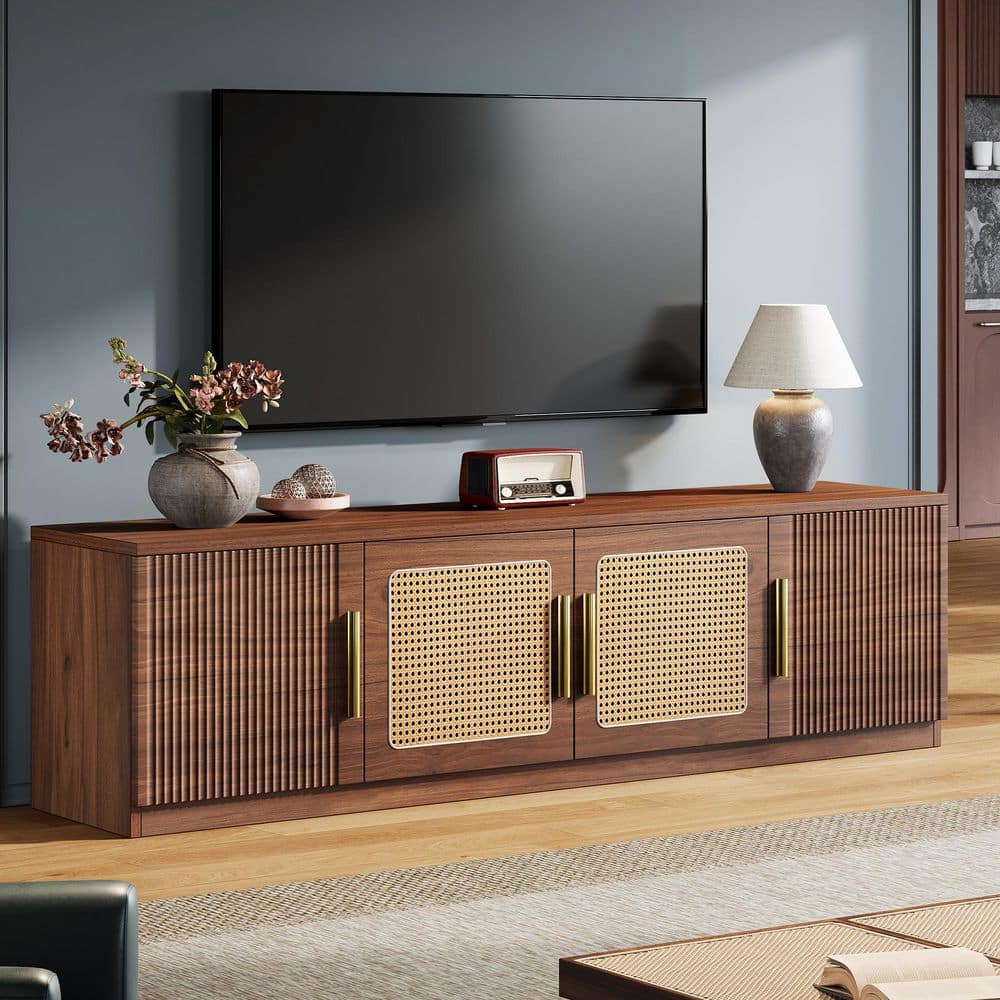 BYBLIGHT Ezlynn Walnut TV Stand Entertainment Center Fits TV's up