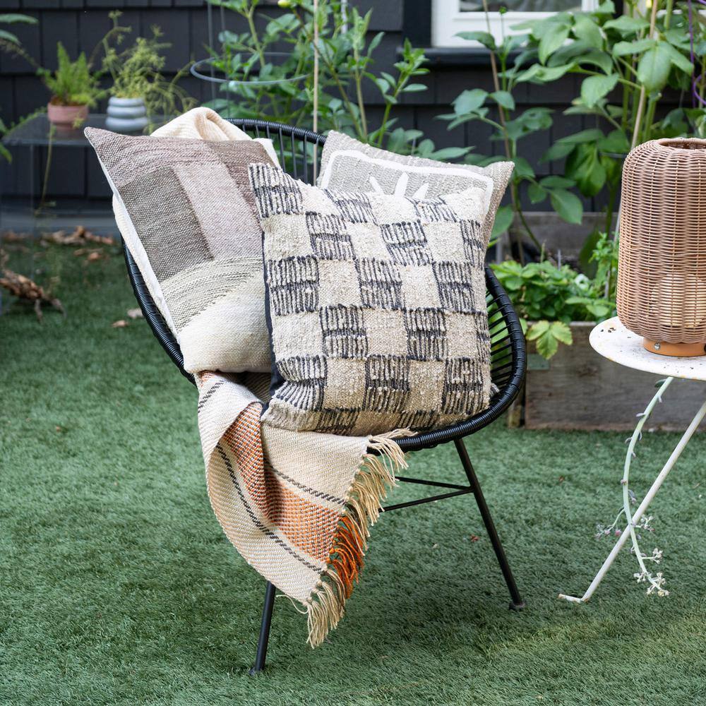 20" Brown and Tan Checkered Polyester Indoor/Outdoor Pillow