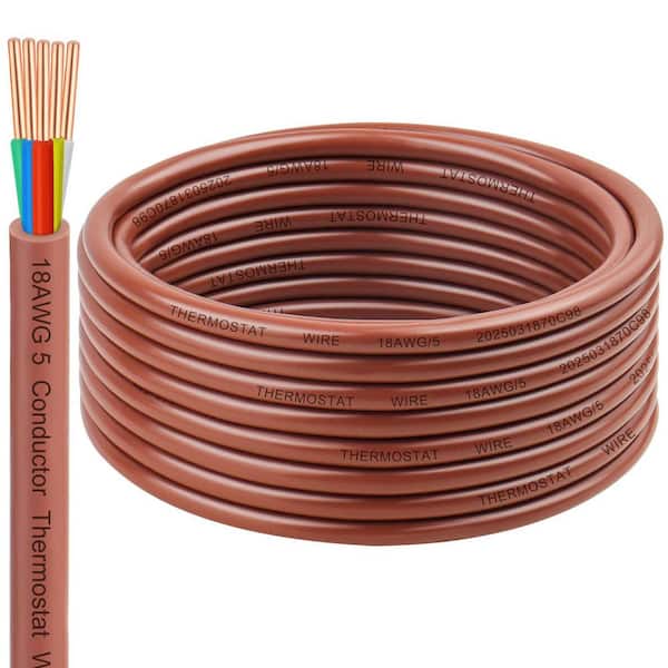 20 ft. 18AWG 5-Conductor Thermostat Wire-Solid Copper Low Voltage HVAC Cable for Thermostats, Multi-Color