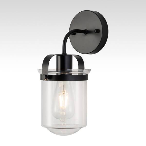 Sunpez 5.31 in. W 1-Light Black Vanity Light Wall Sconce with Clear Glass Shade for Over Mirror, E26 Socket, Bulbs Not Included