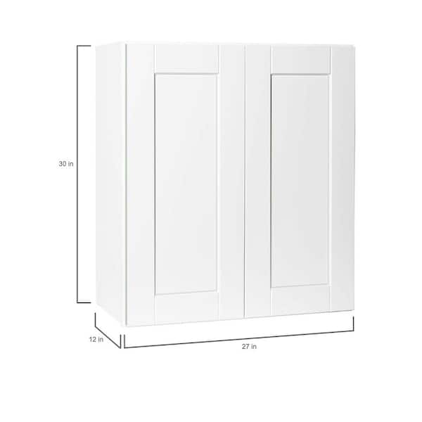 Hampton Bay Shaker Satin White Stock Assembled Wall Kitchen Cabinet 27 In X 30 In X 12 In Kw2730 Ssw The Home Depot