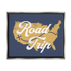 Road Trip Vintage Text Traveling Country Map by Lil' Rue Floater Frame Travel Wall Art Print 21 in. x 17 in.