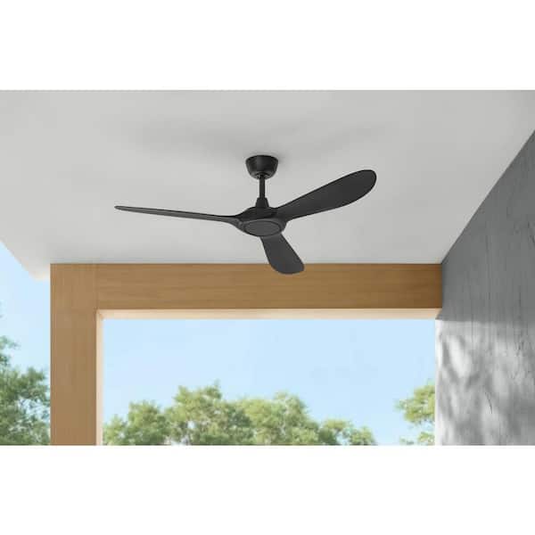 Tager 52 in. Smart Indoor/Outdoor Matte Black with Matte Black Blades Ceiling Fan with Remote Powered by Hubspace