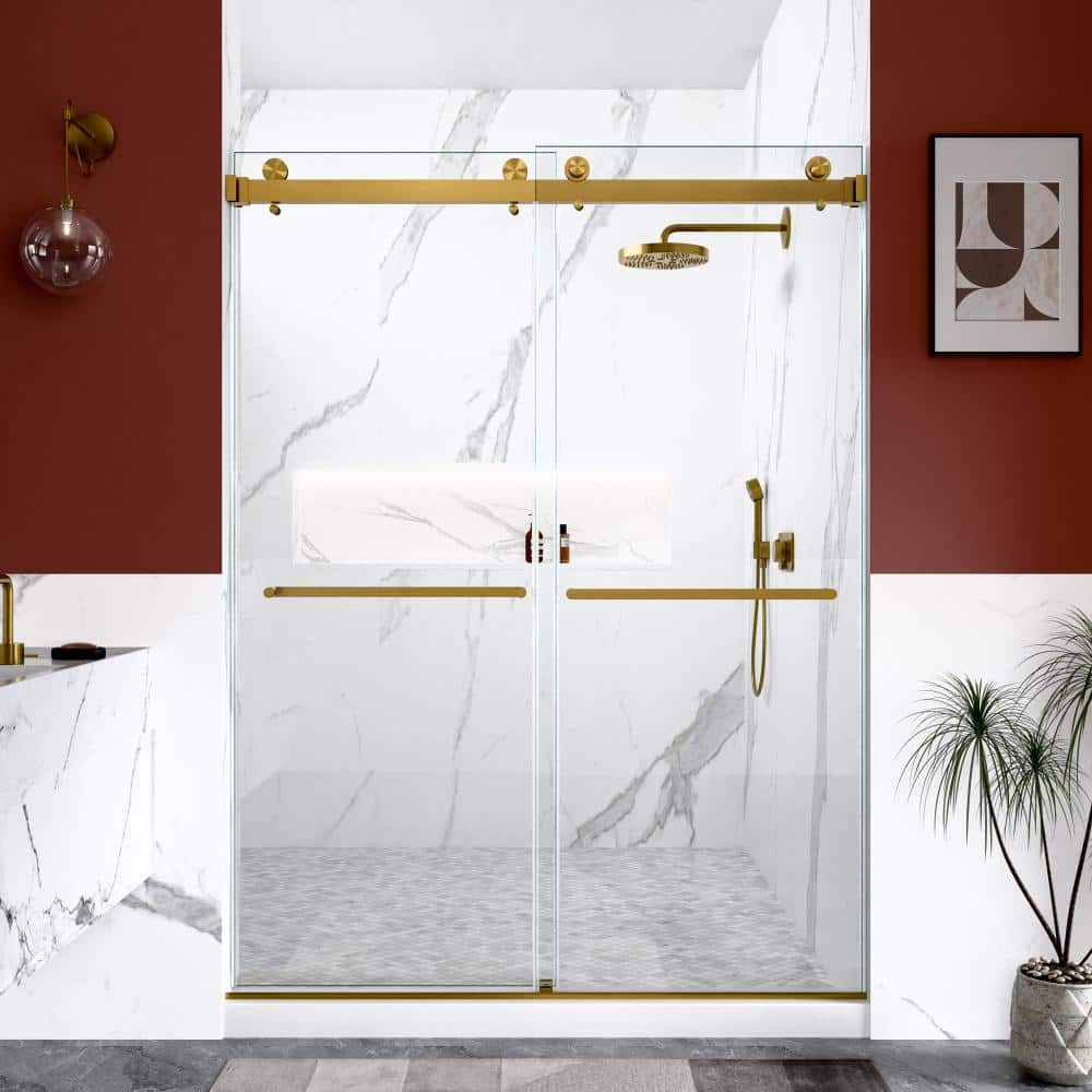 56-60 in. W x 80 in. H Frameless Double Sliding Shower Door, Brushed Gold, 3/8 in. Thick Tempered Glass price history on PriceWatchPro