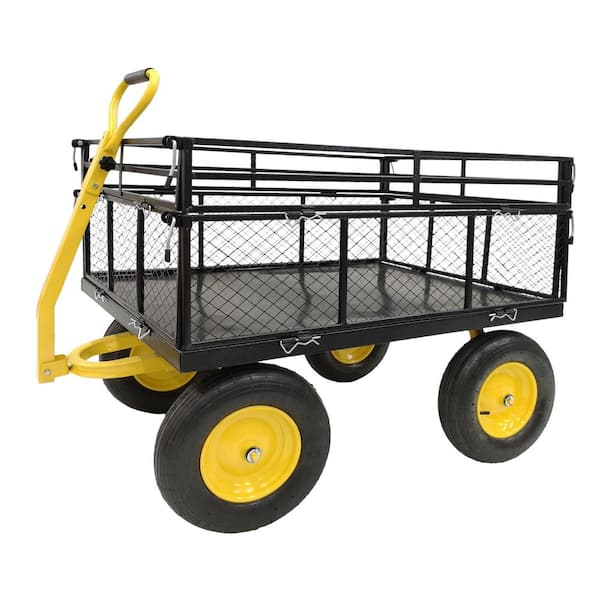 13 cu. ft. Steel Garden Cart, Heavy Duty 1400 lbs Capacity with Removable Mesh Sides 16 in. Tires for Garden, Farm, Yard
